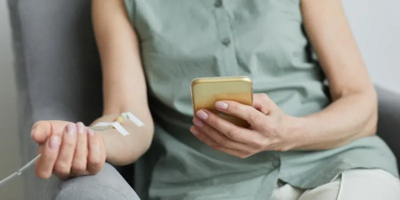 Woman in an IV infusion treatment.